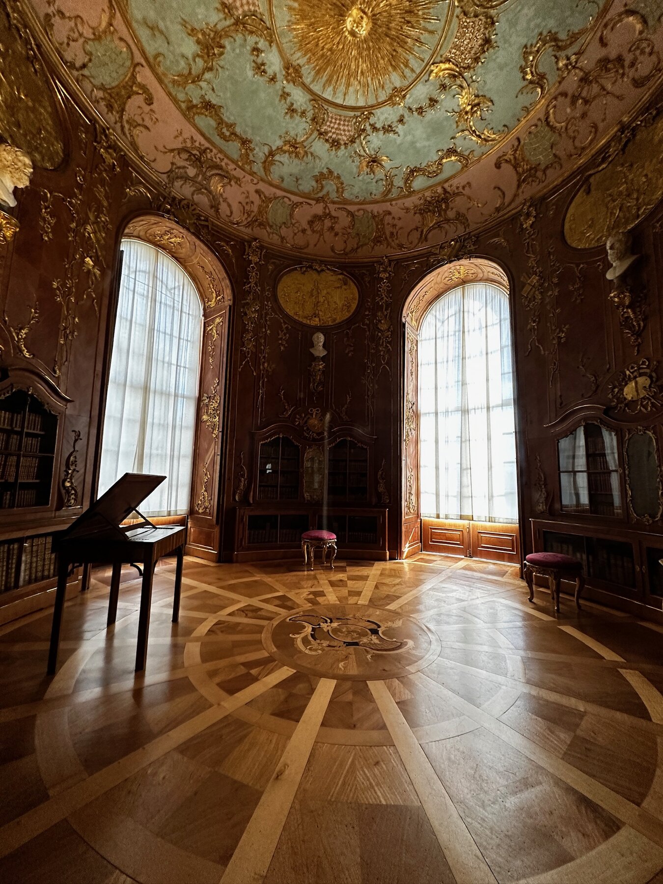 Oval music room with inlaid parquet floor, Sanssouci